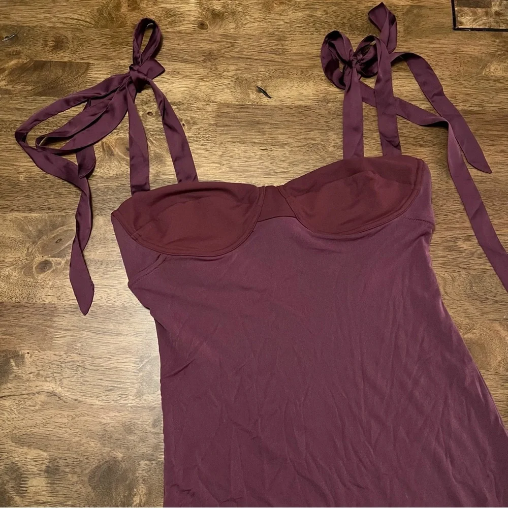 Free People Got Glam Mesh Slip Dress Midi Sleeveless Lettuce Trim Maroon L